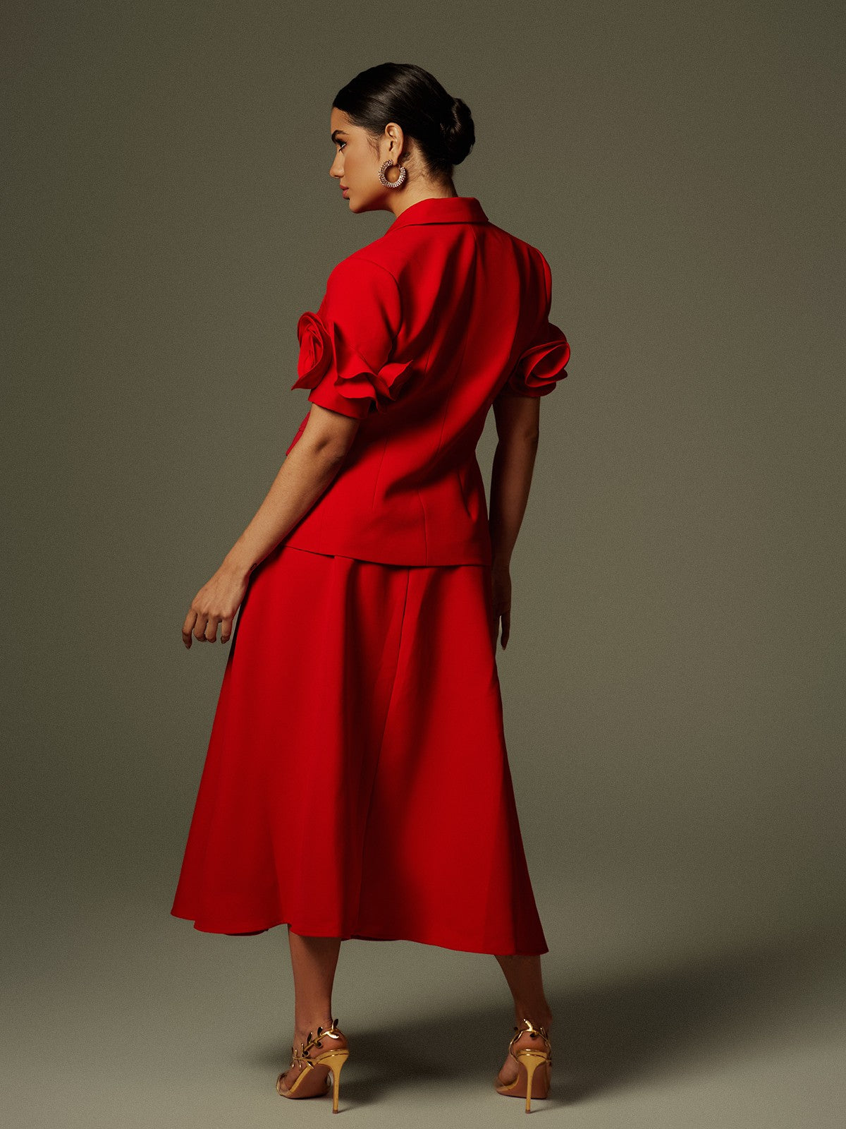 Naniel Short Sleeve Button Up Flower Blazer Set