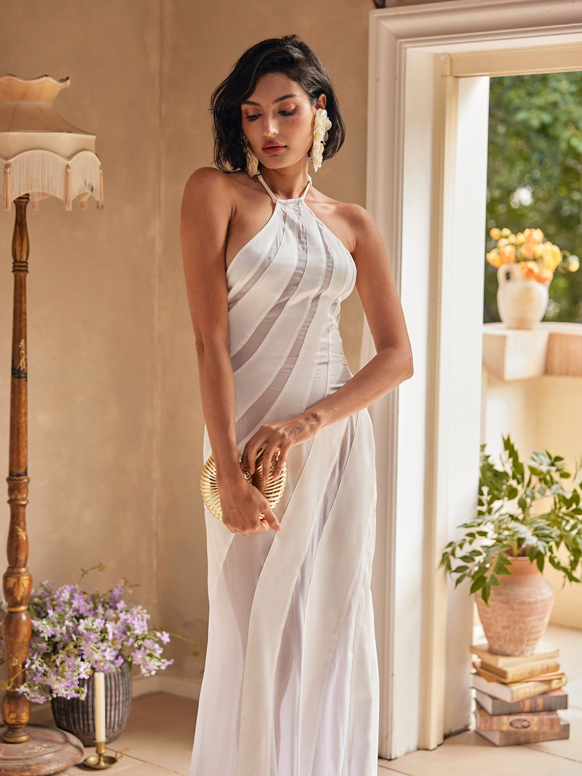 Narwani Halterneck Satin Maxi Dress