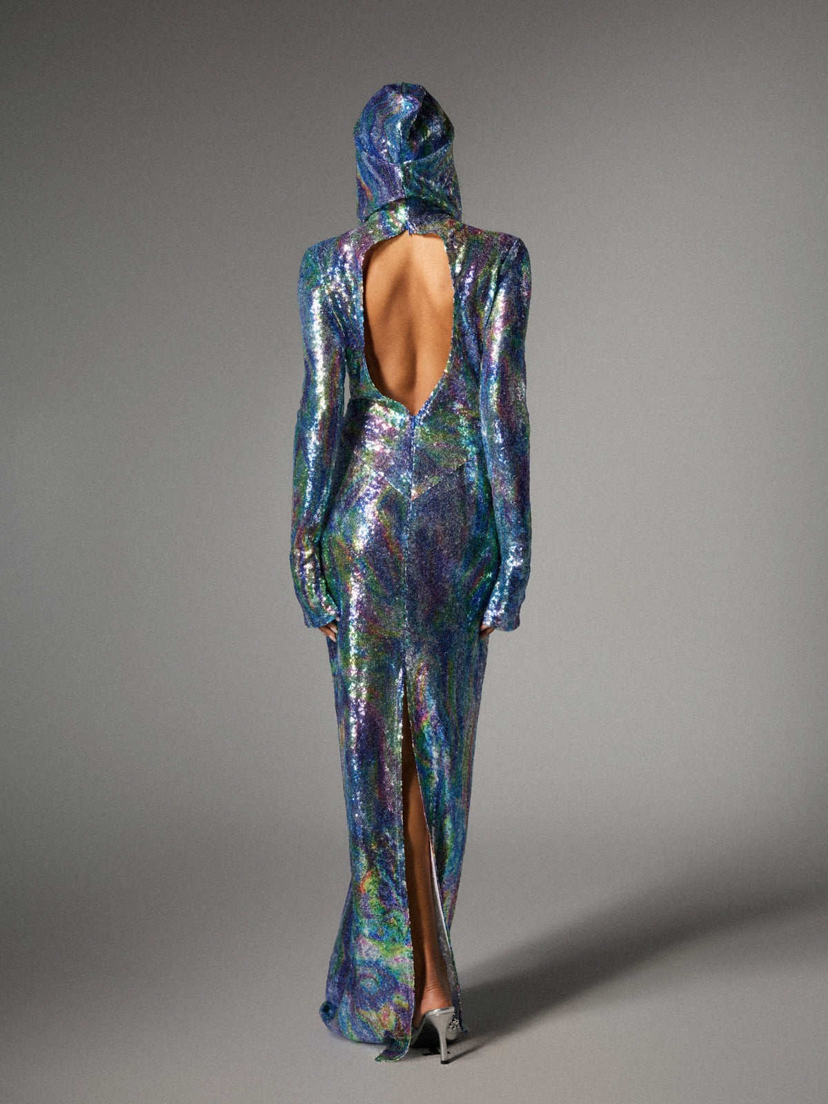 Nebraska Ombre Long Sleeve Hooded Maxi Dress In Blue