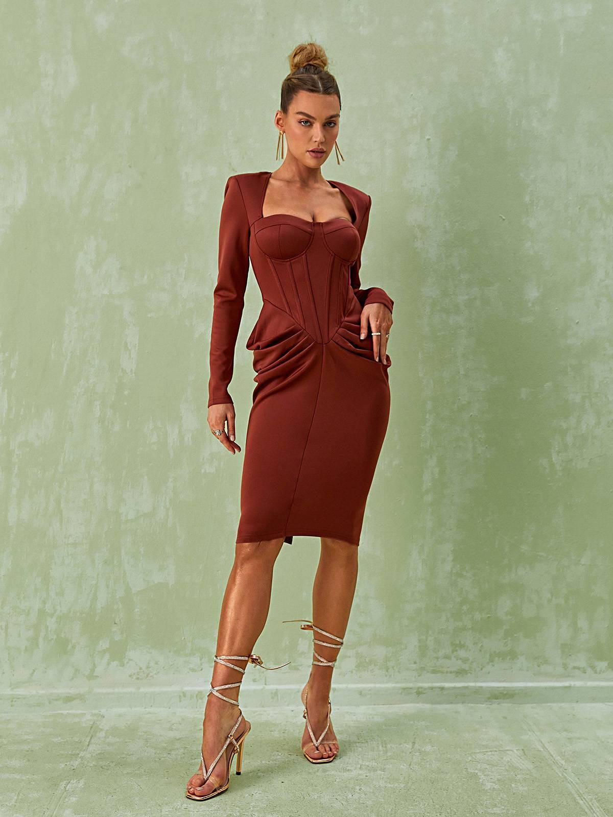 Noelani Long Sleeve Corset Midi Dress