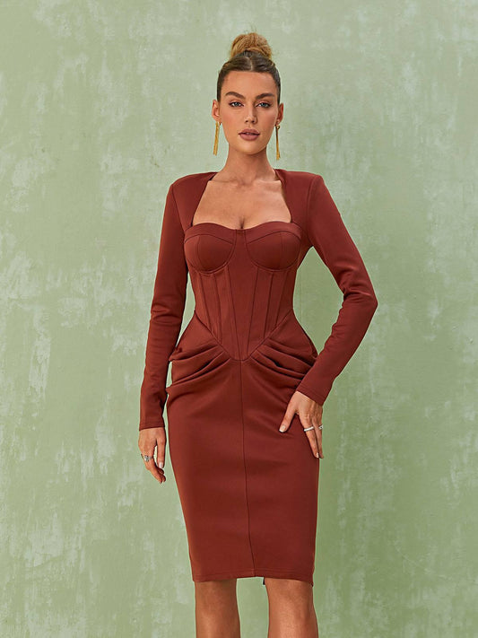 Noelani Long Sleeve Corset Midi Dress