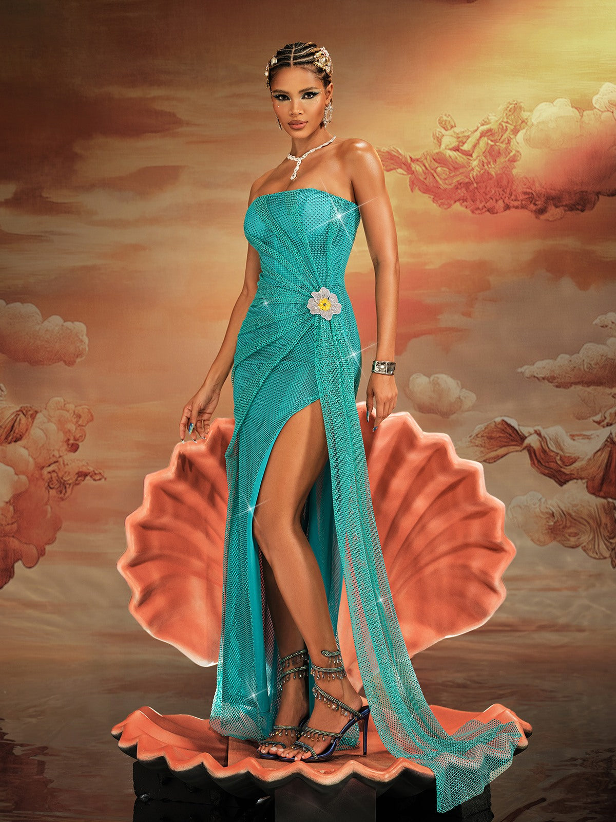 Norbert Strapless Ruched Split Maxi Dress