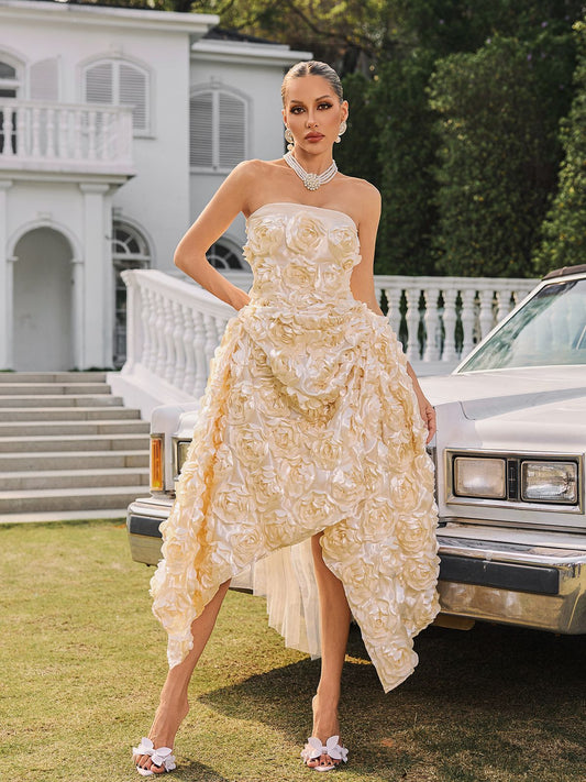 Nyviera Strapless Flower Midi Dress