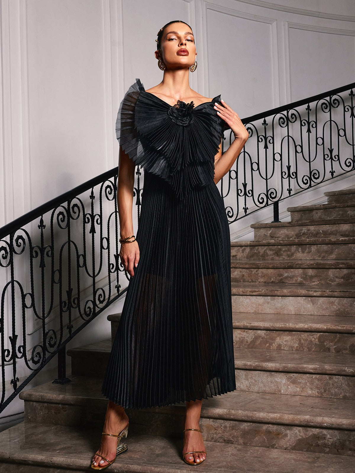 Olwen Spaghetti Bow Flower Ruched Dress