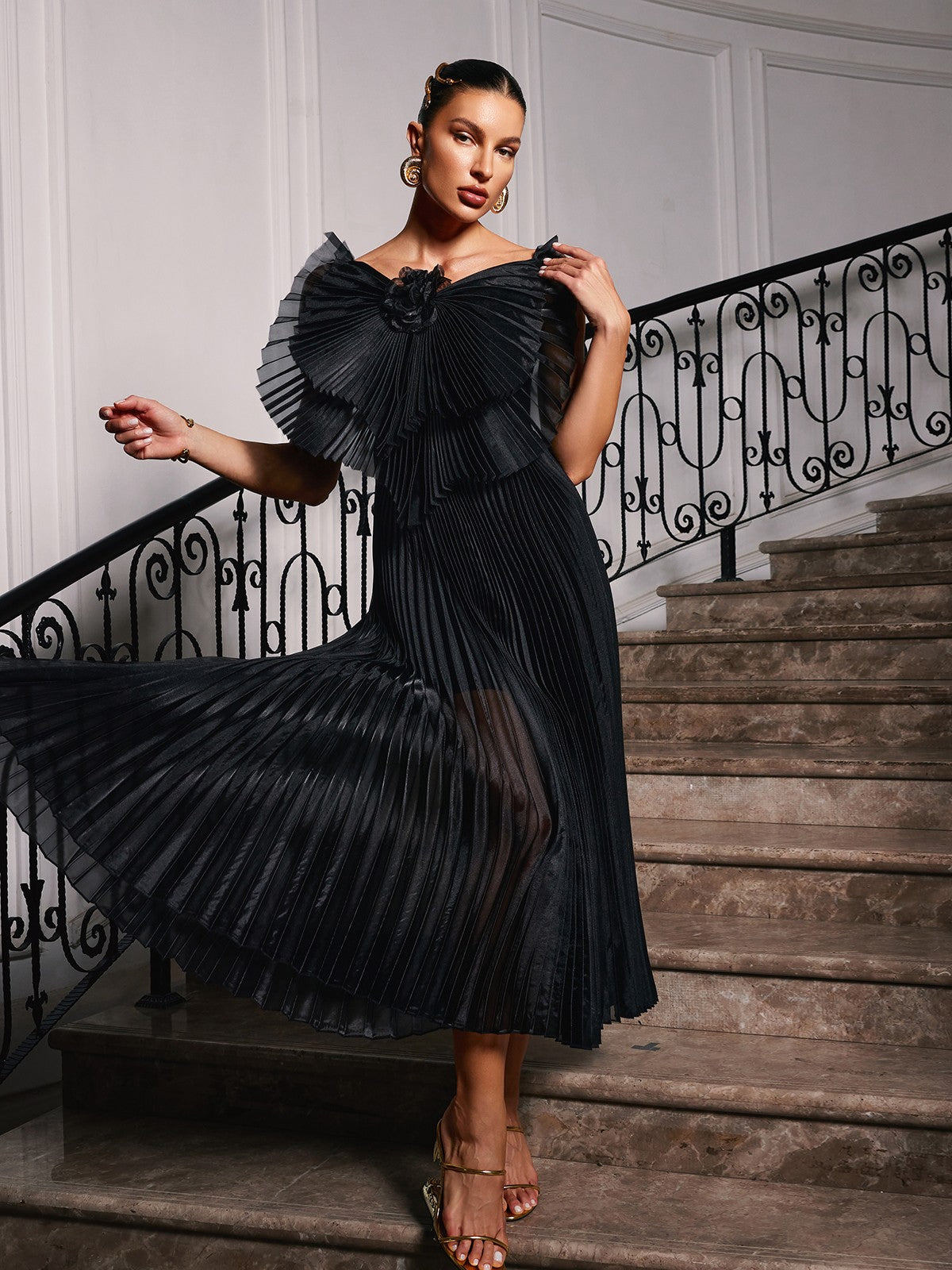 Olwen Spaghetti Bow Flower Ruched Dress