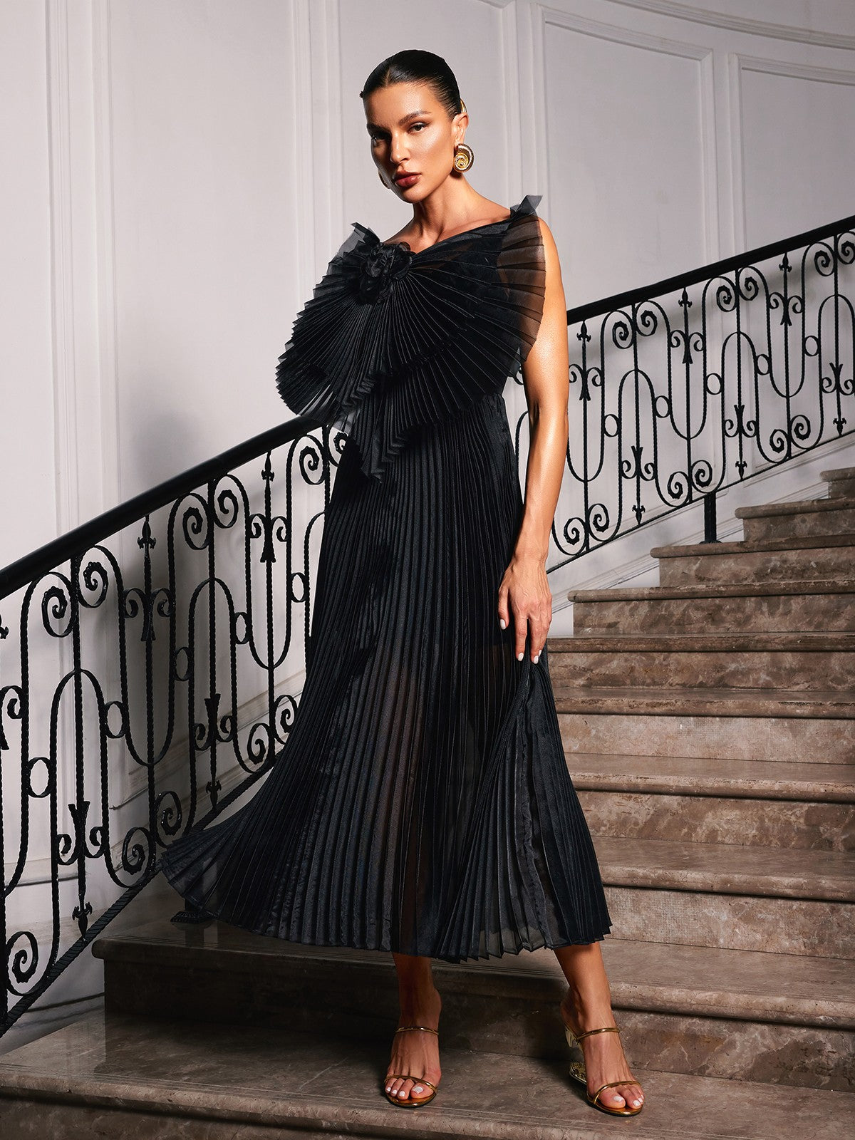 Olwen Spaghetti Bow Flower Ruched Dress