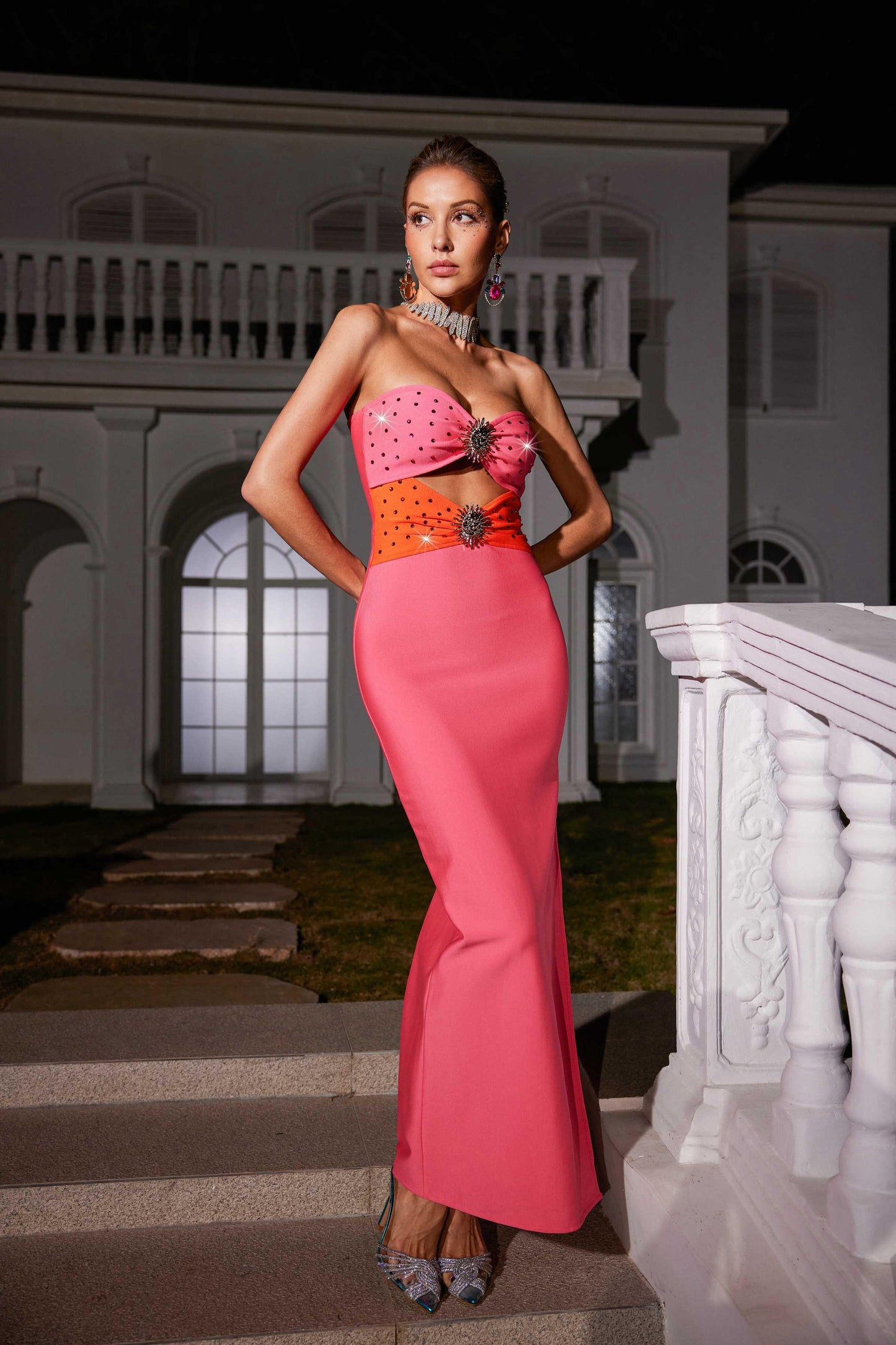 Oriole Crystal Cutout Bandage Dress