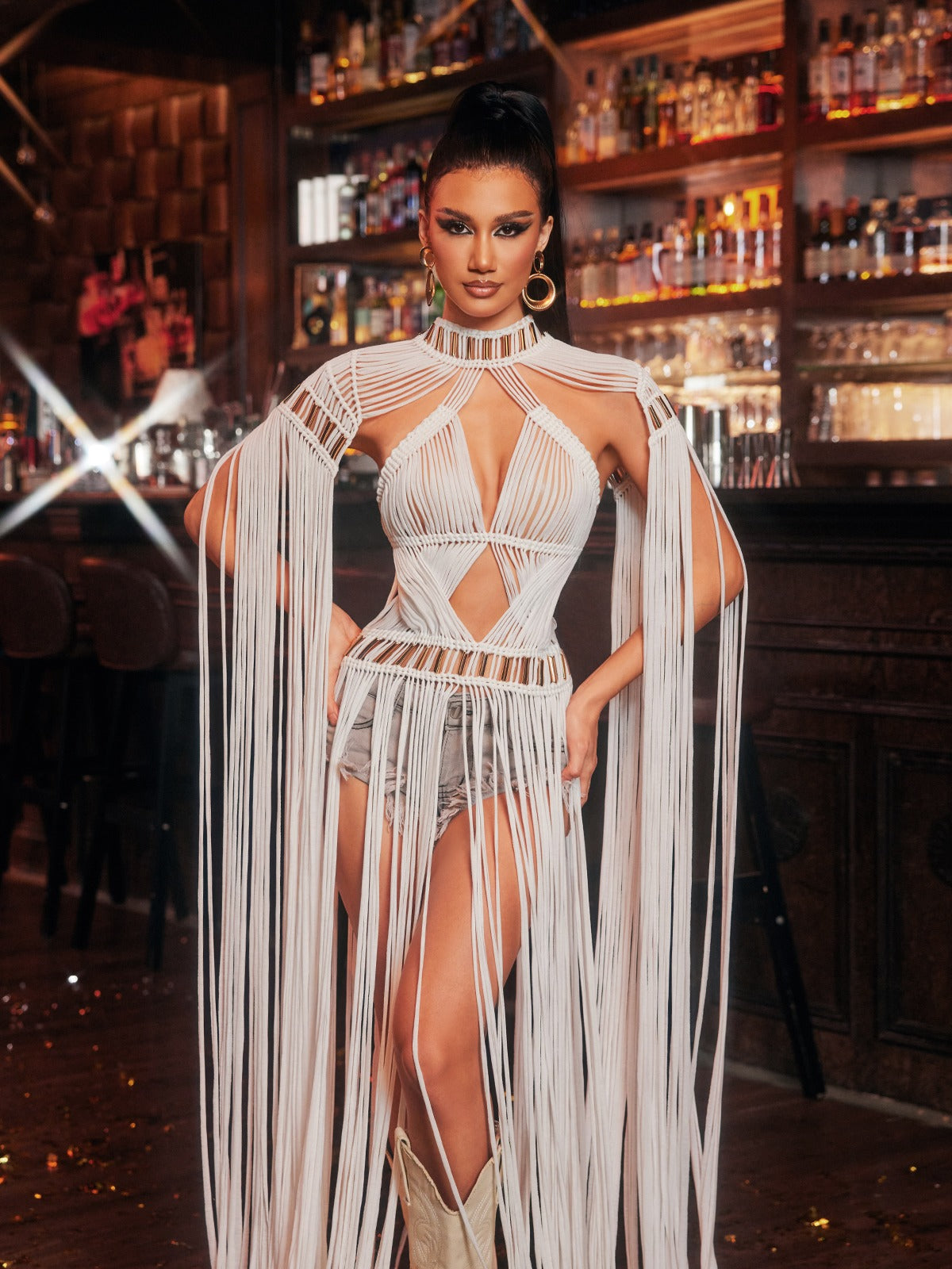 Oryxalis Fringe Knitted Cover Up Dress