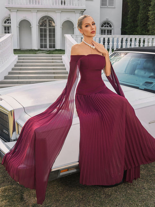 Qyressa Off Shoulder Pleated Maxi Dress