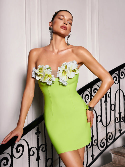 Rajiv Strapless Flower Bandage Mini Dress