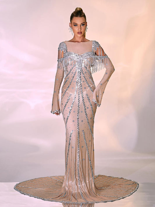 Reagan Long Sleeve Sequin Mesh Maxi Dress