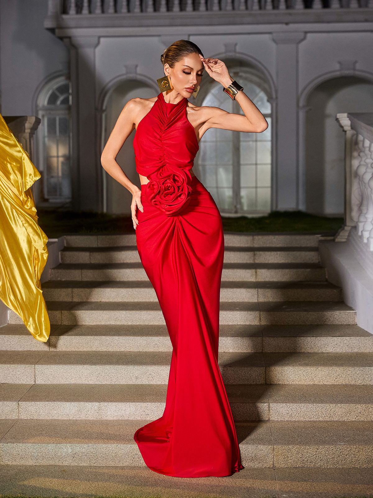 Renwick Sleeveless Flower Ruched Maxi Dress