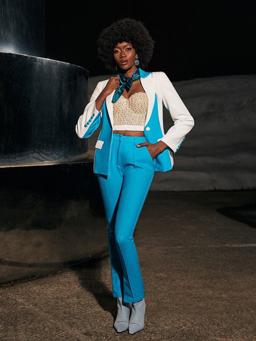 Rita Long Sleeve Blazer Set In Blue