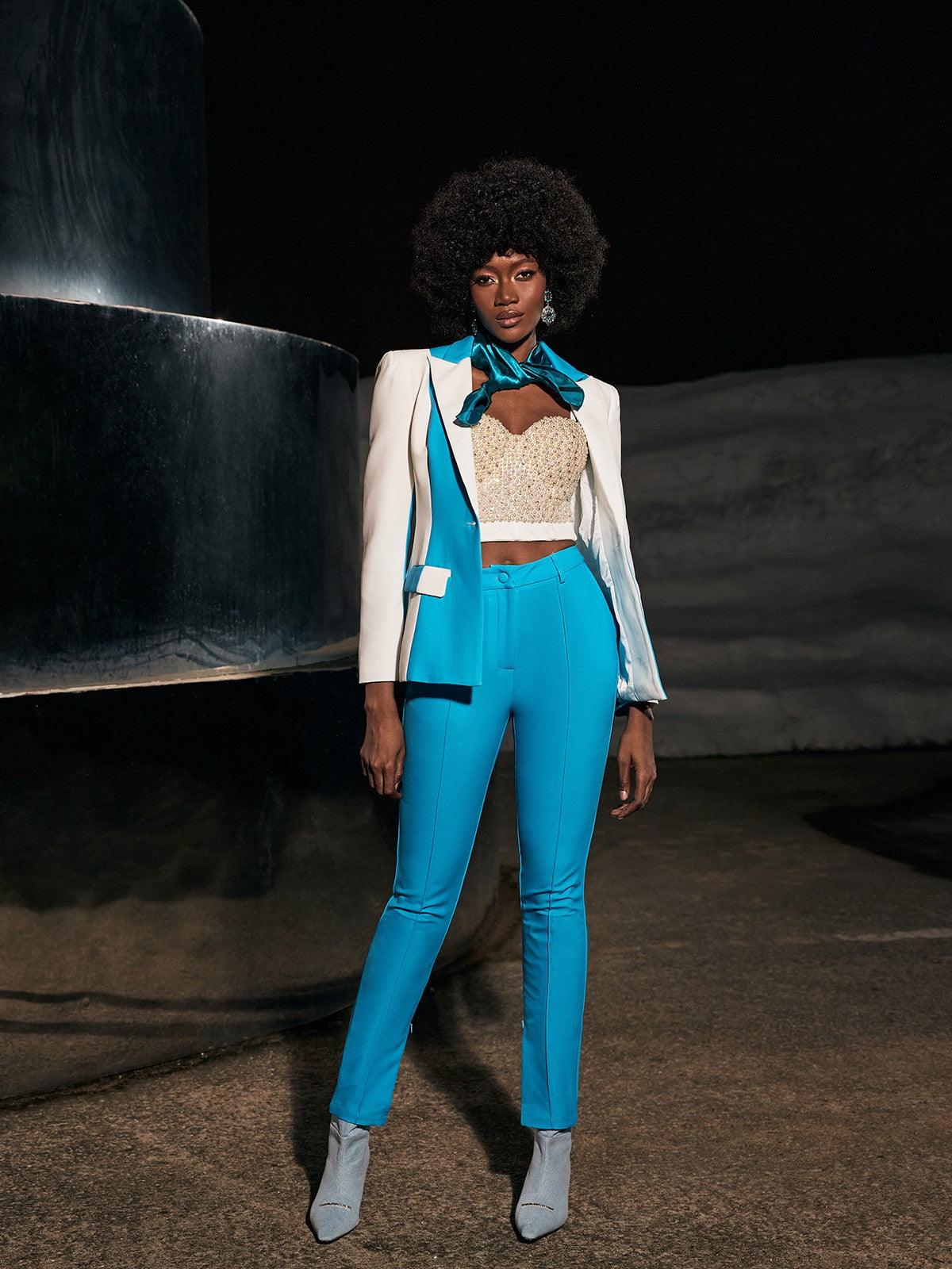 Rita Long Sleeve Blazer Set In Blue