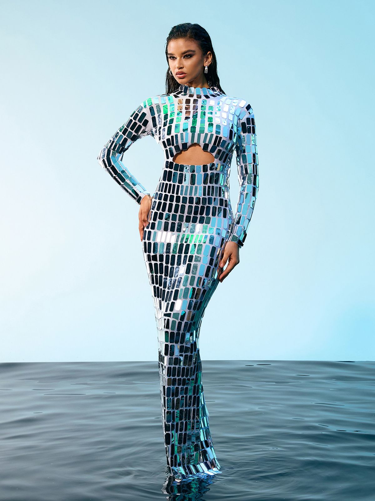 Rumi Acrylic Embellished Cutout Maxi Dress