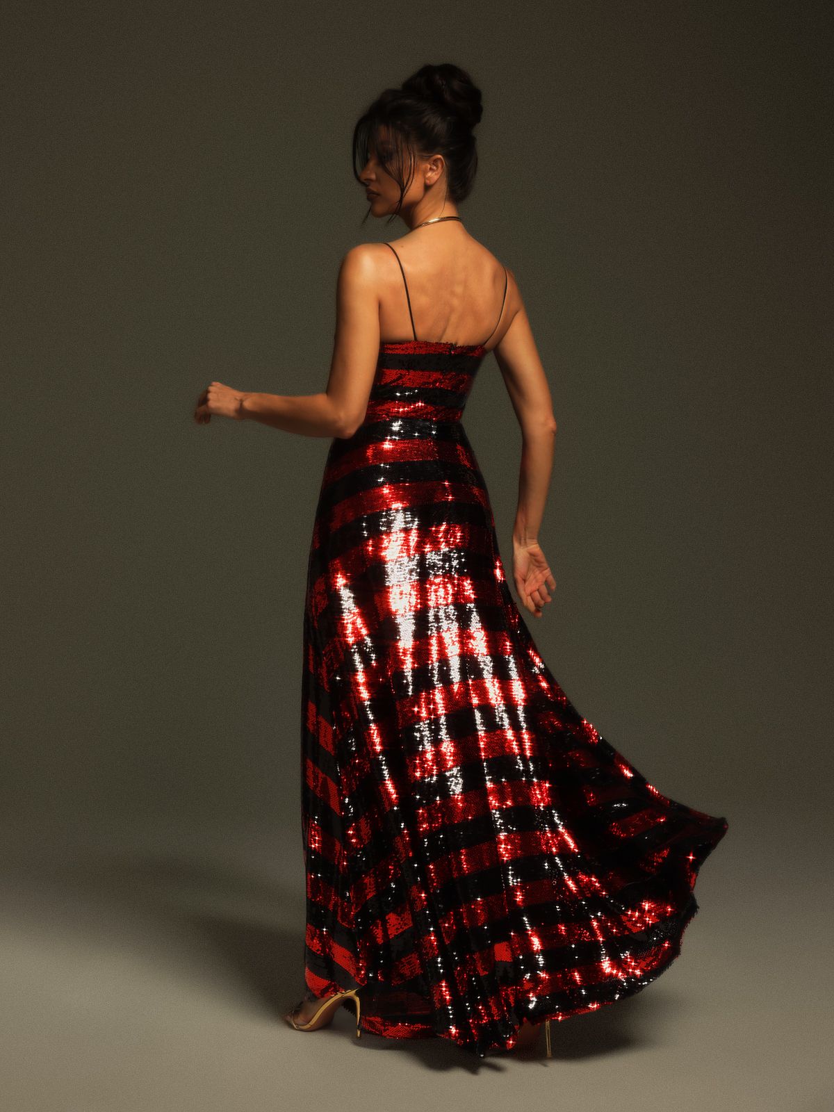 Rupali Spaghetti Stripe Sequin Maxi Dress