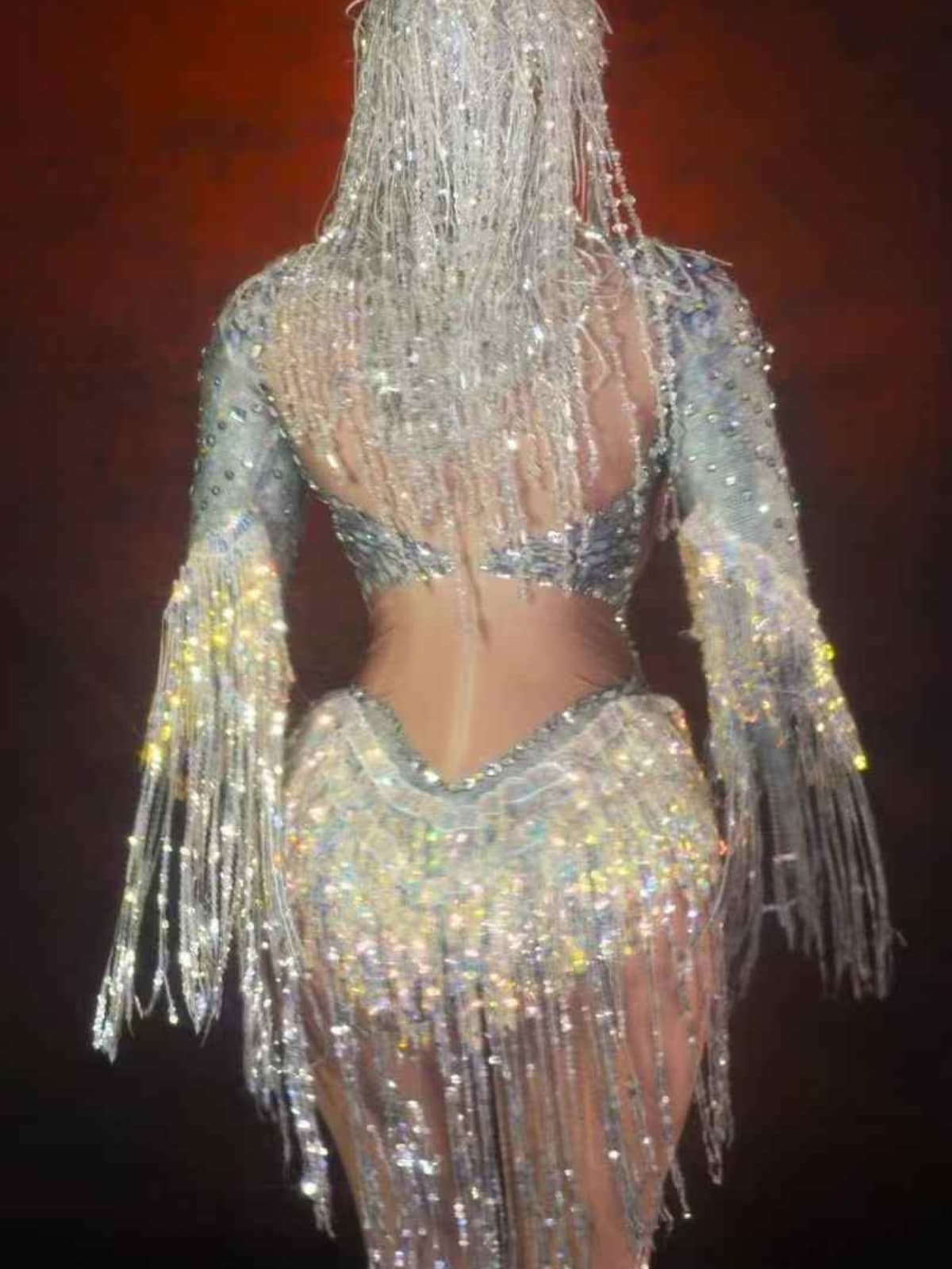 Ryxara Long Sleeve Fringe Embellished Bodysuit