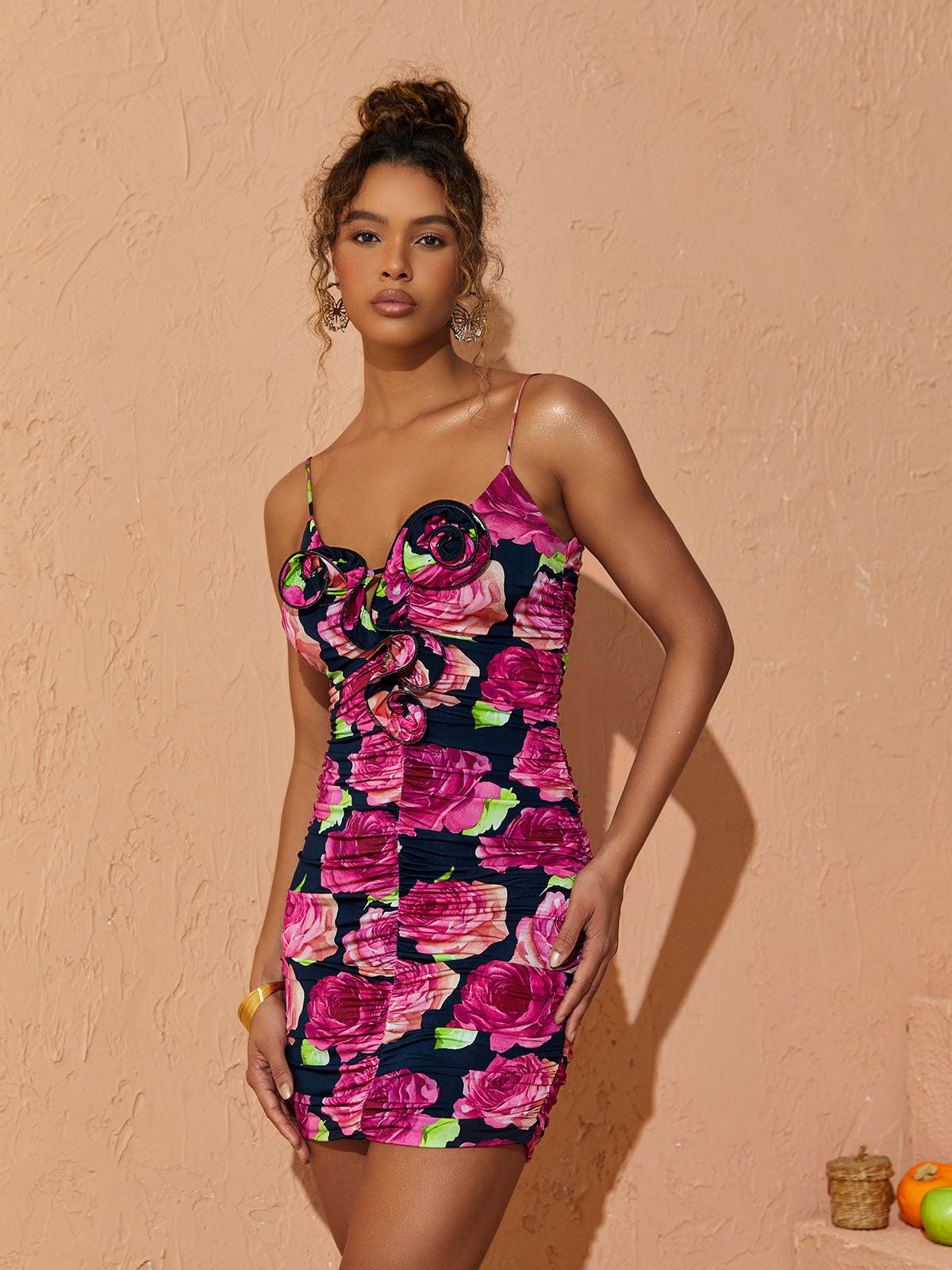 Sachi Rose Printed Ruched Mini Dress