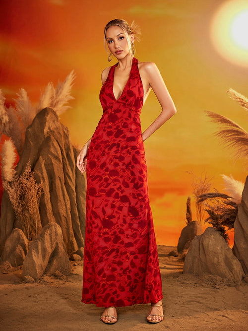Shemeka Halterneck Floral Maxi Dress