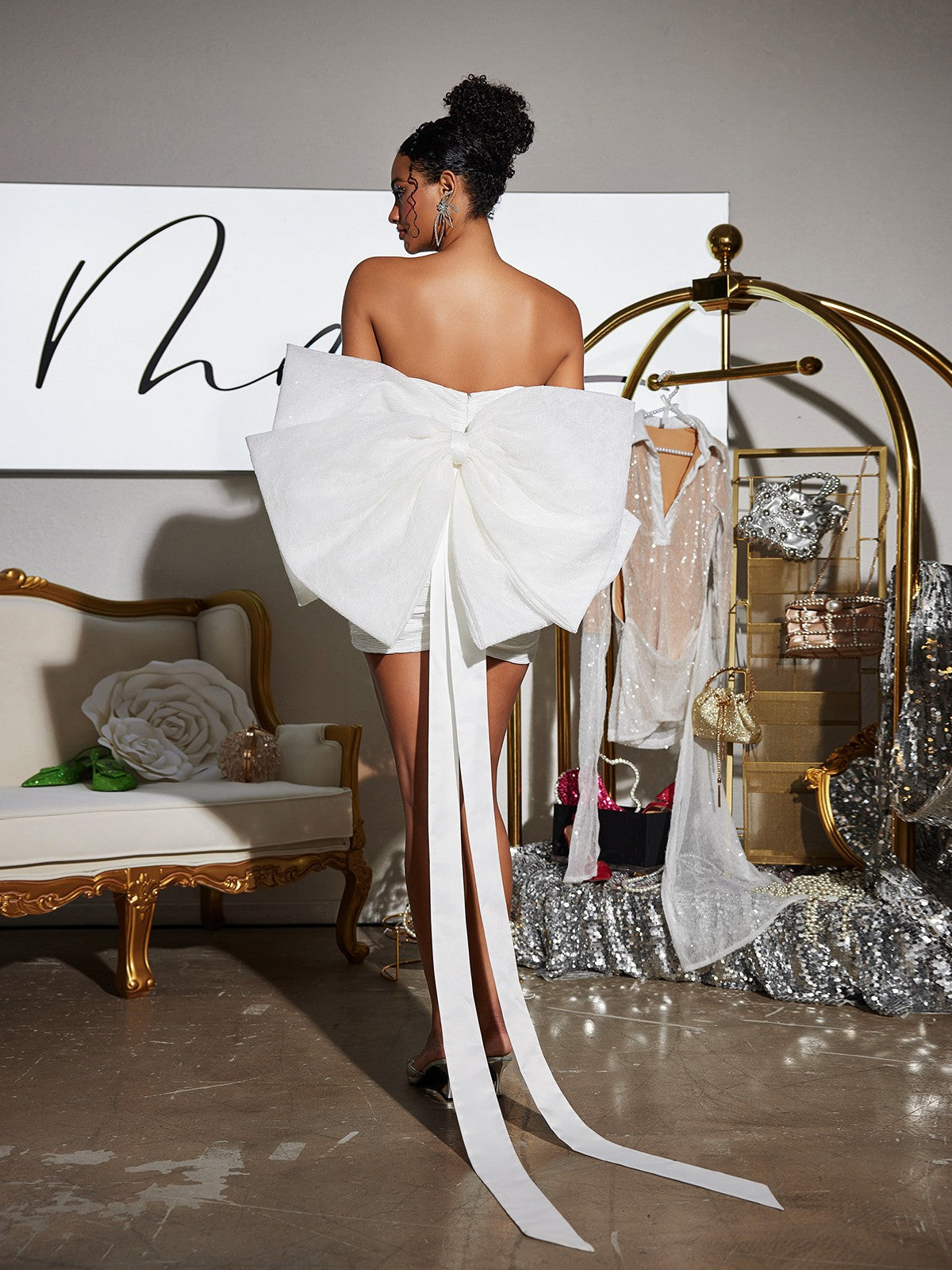 Sophrona Strapless Flower Bow Mini Dress