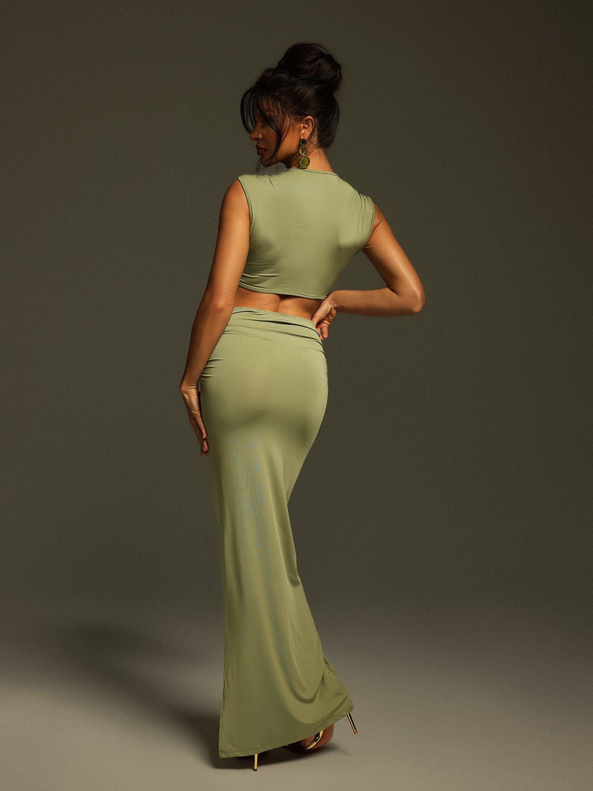 Taralynn Ruffle Ruched Skirt Set In Green