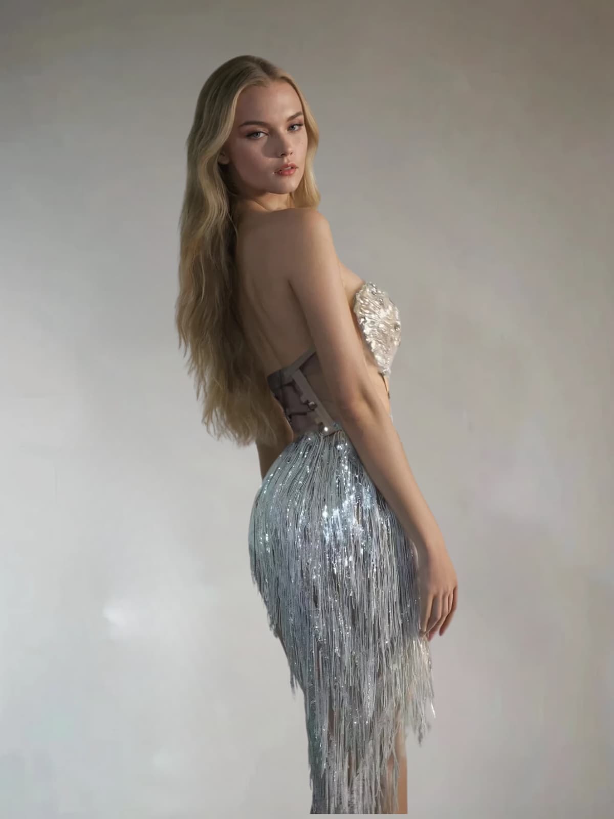 Thalorin Rhinestone Fringe Skirt Set