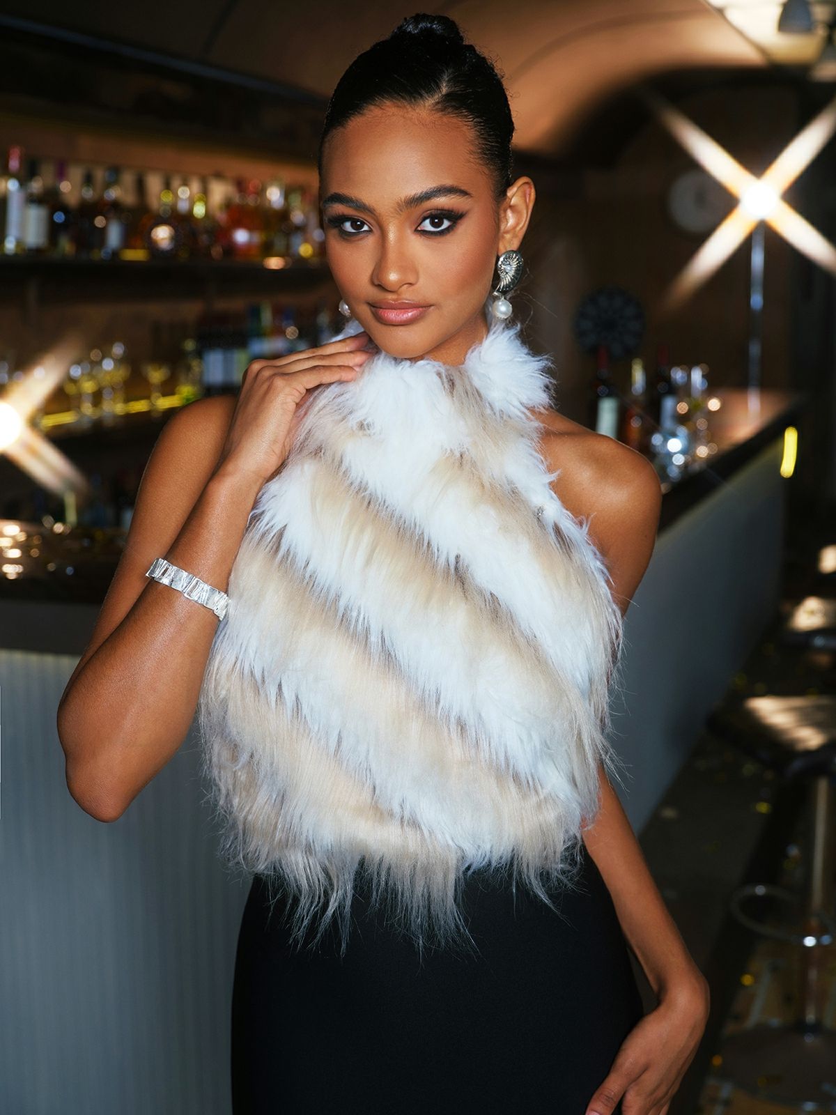 Thara Backless Faux Fur Top