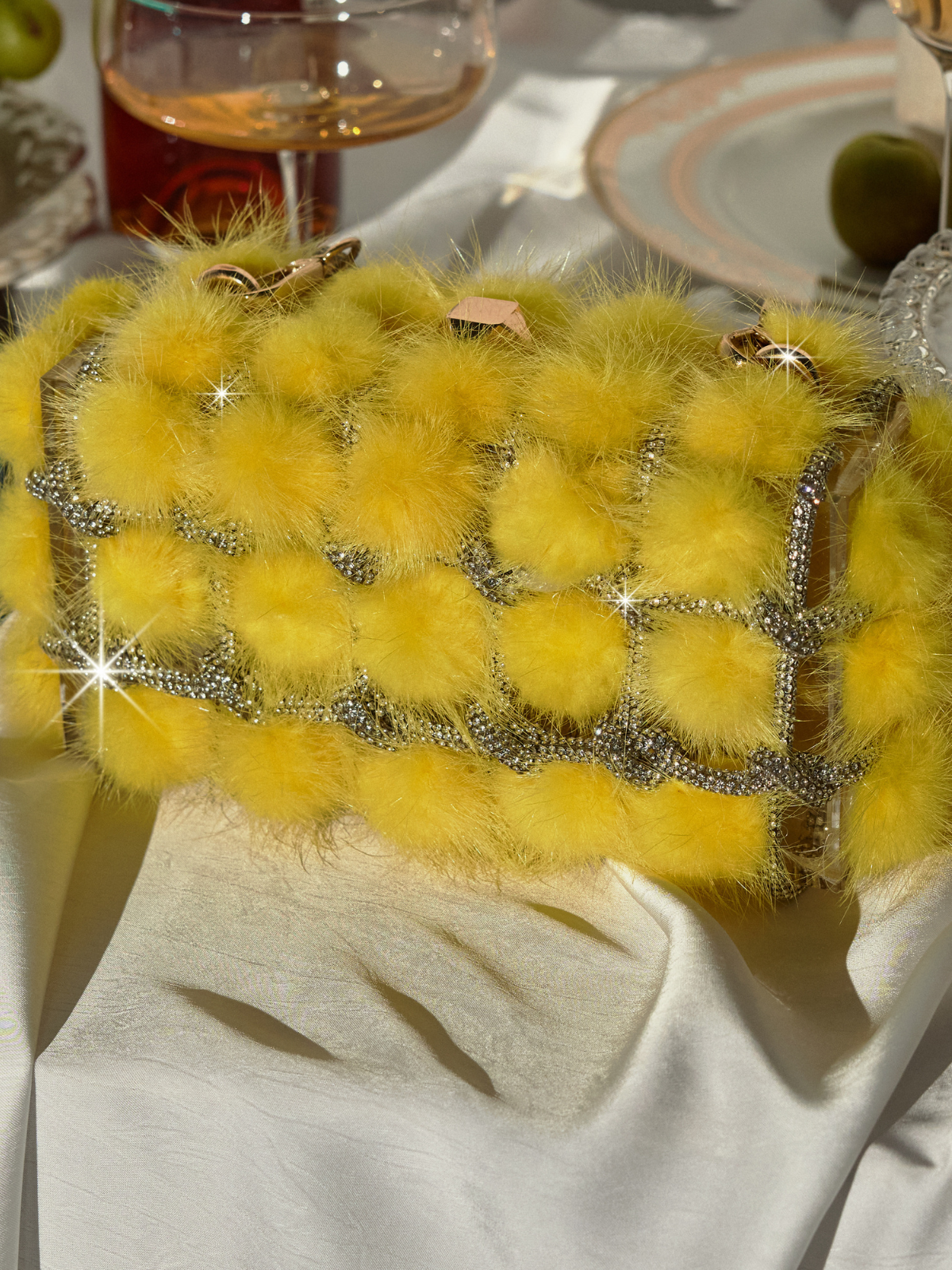 Tristano Faux Fur Crystal Bag