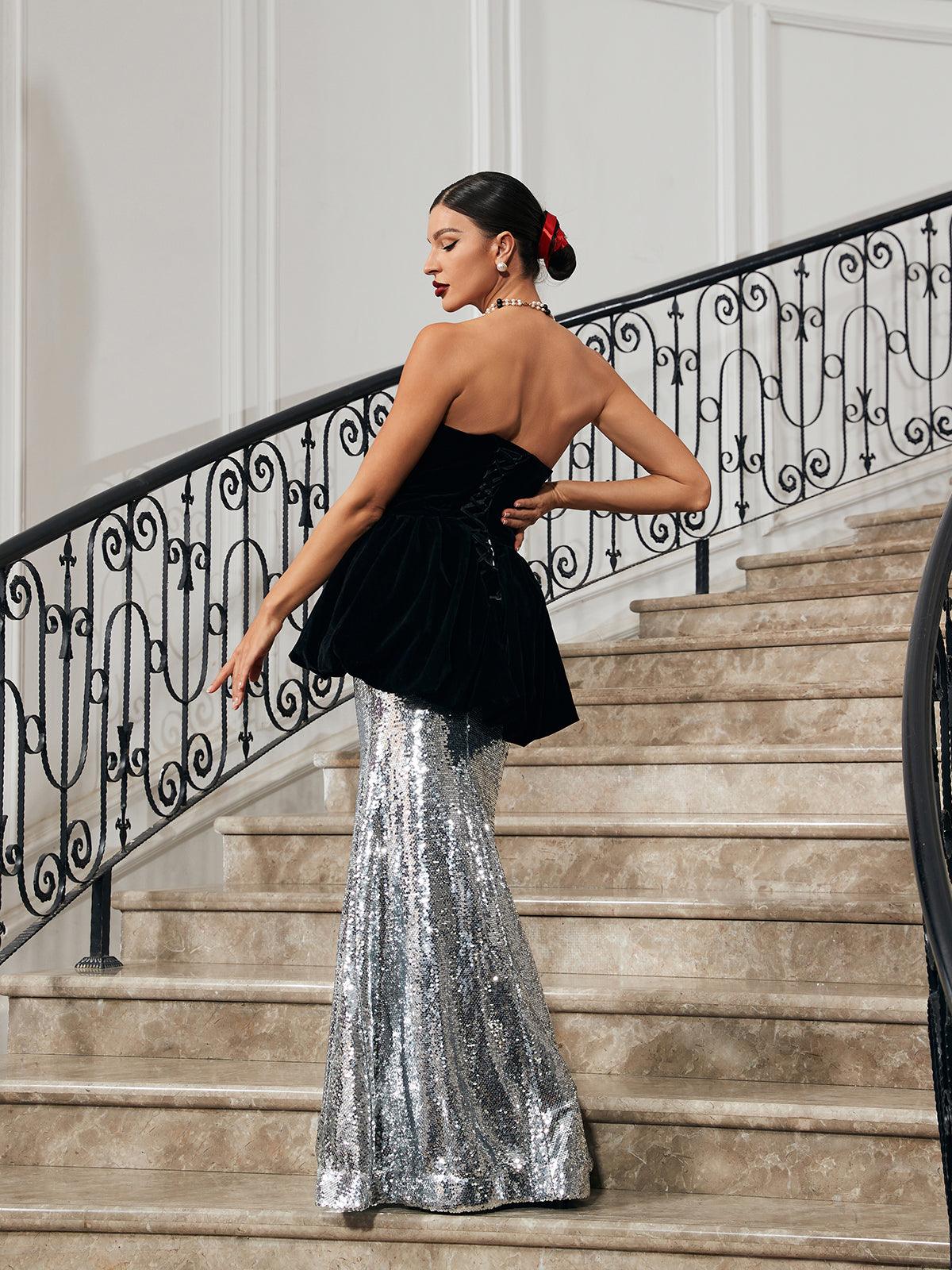 Trudy Strapless Velvet Mermaid Maxi Dress