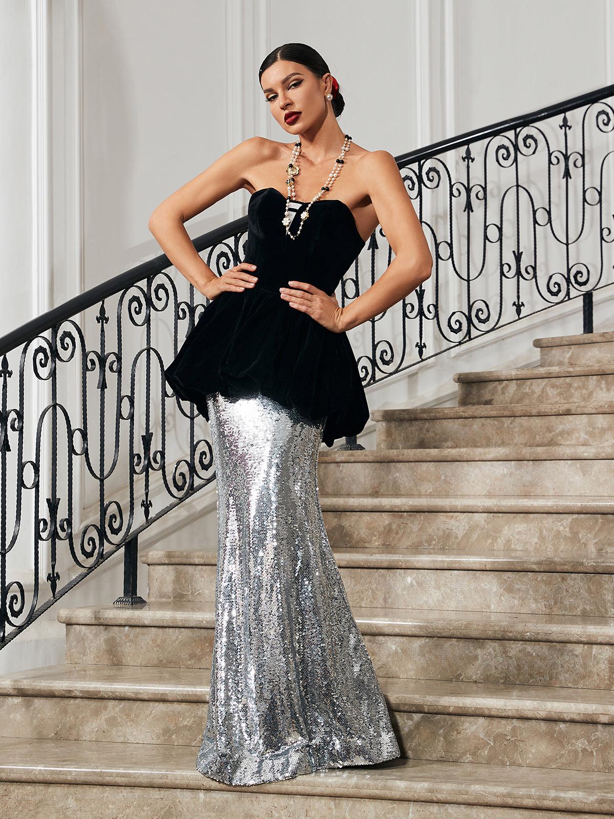 Trudy Strapless Velvet Mermaid Maxi Dress