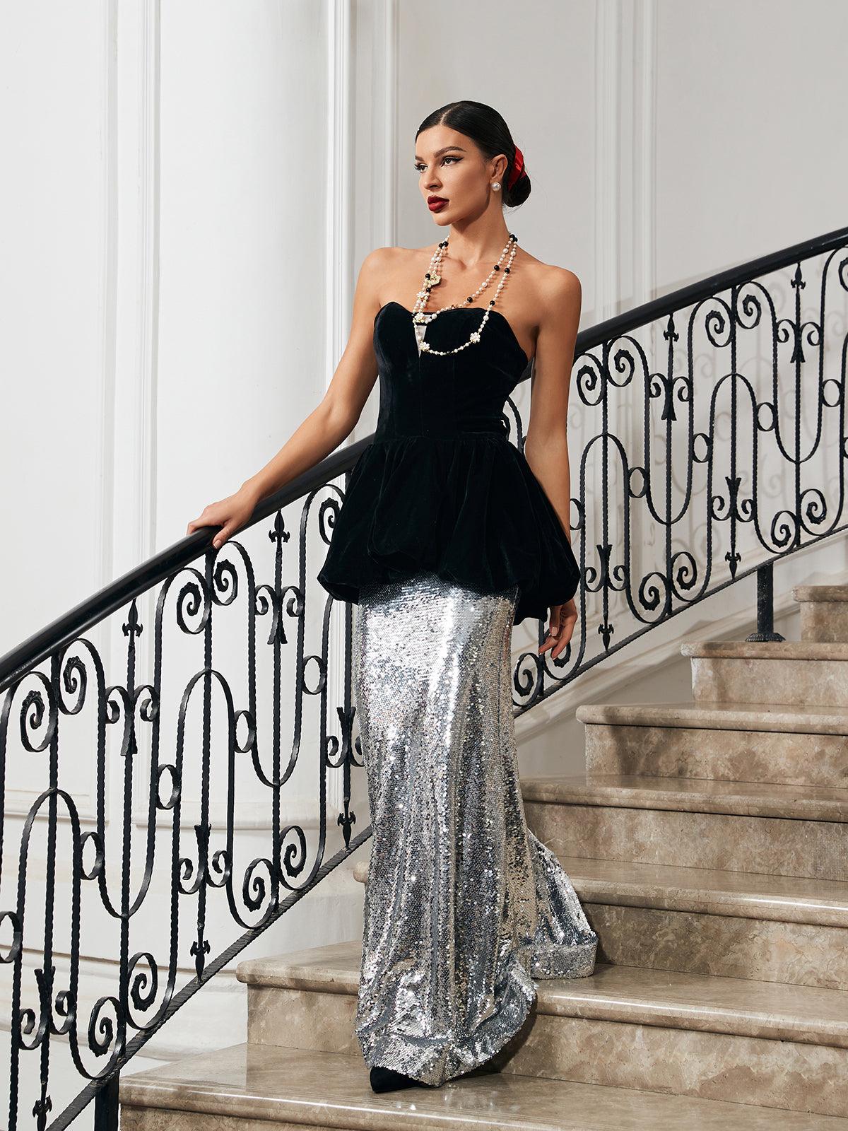 Trudy Strapless Velvet Mermaid Maxi Dress