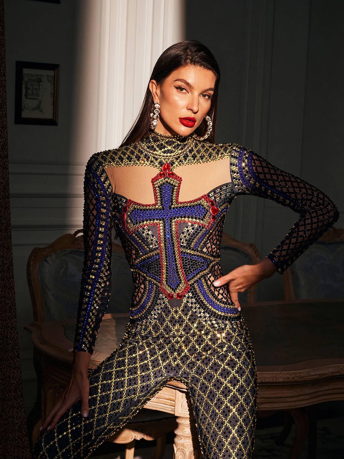 Venetia Printed Rhinestone Jumpsuit