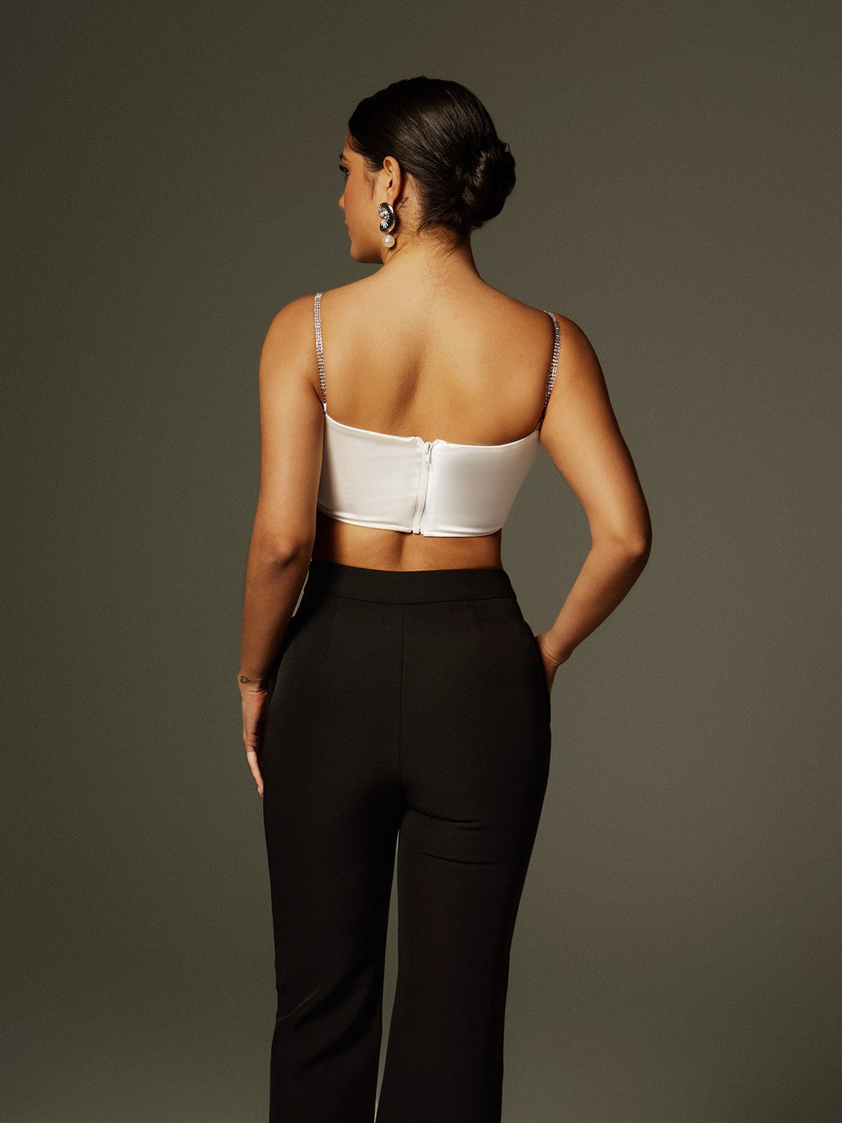 Zylara Strapless Bow Twisted Pants Set