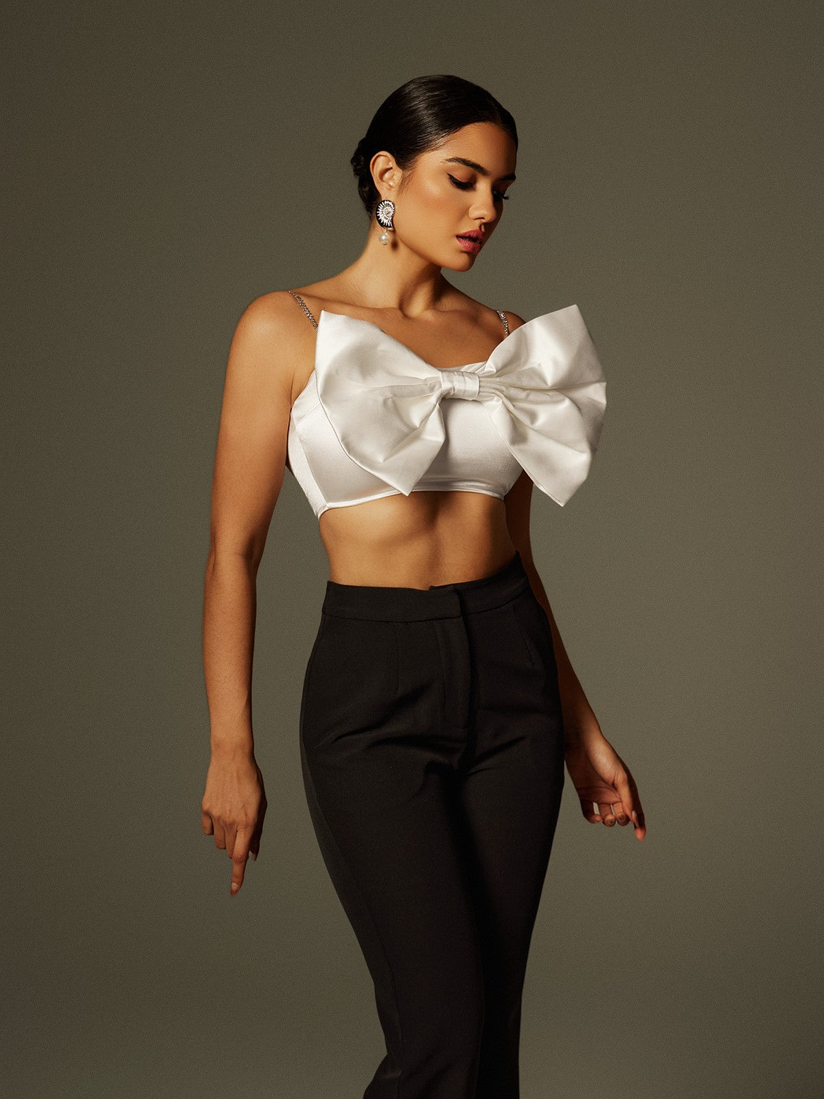 Zylara Strapless Bow Twisted Pants Set