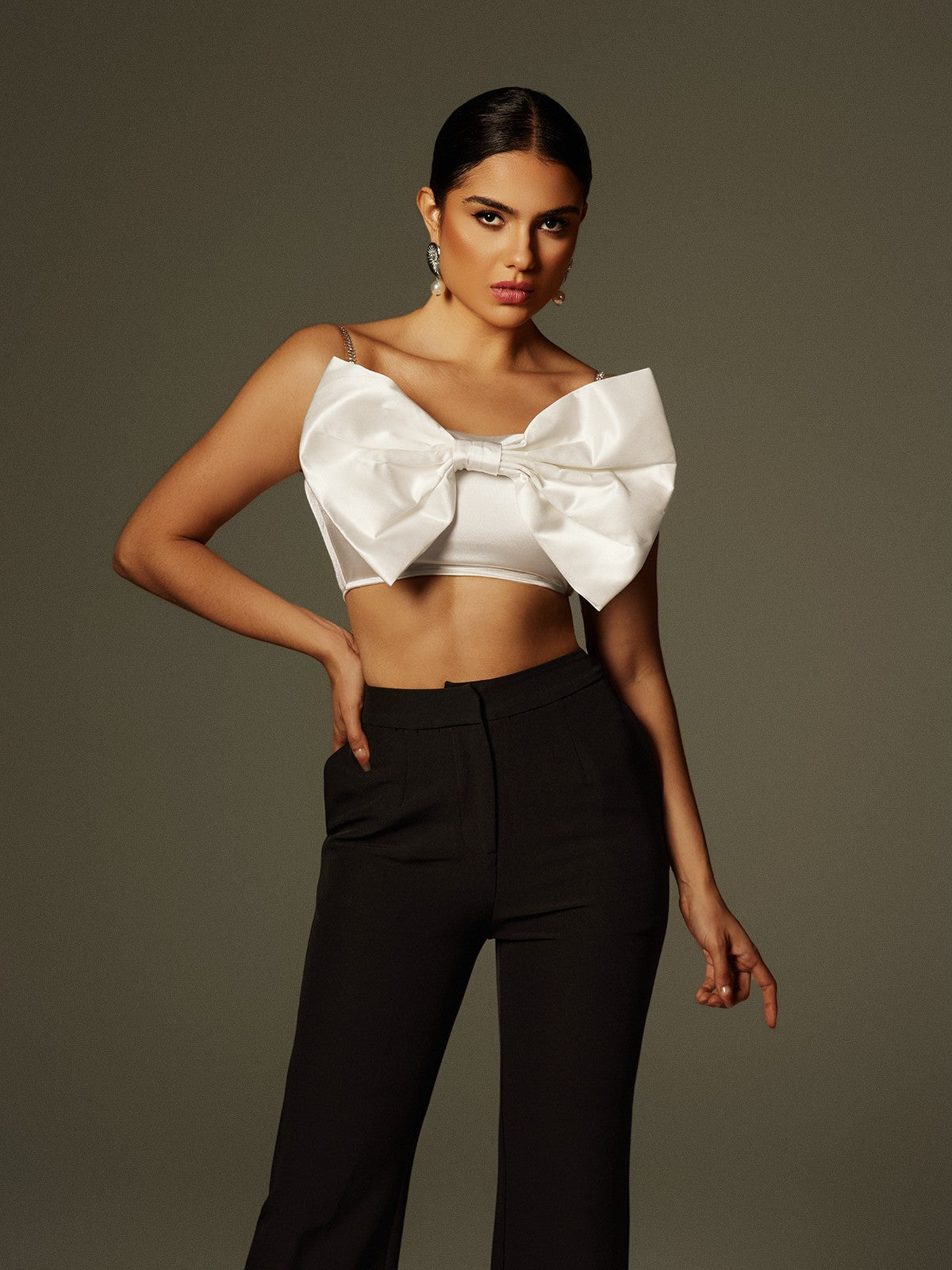 Zylara Strapless Bow Twisted Pants Set