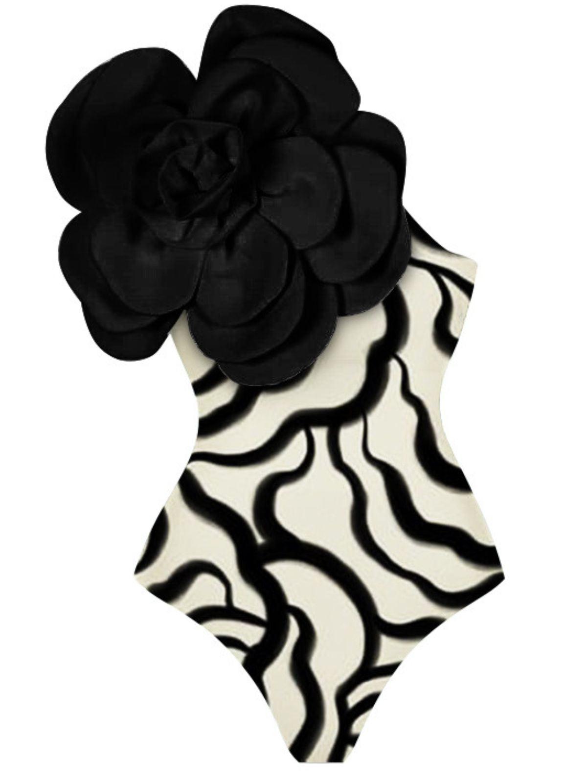 Aureliana Flower Zebra Printed One Piece Swimsuit