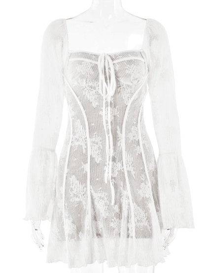 Lowell Square Neck Floral Mini Dress In White