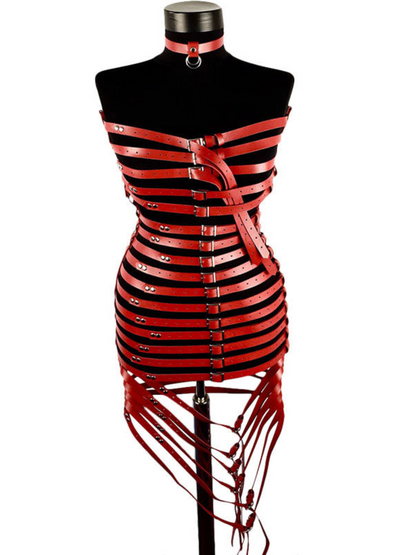 Bexlen Strapless Leather Mini Dress In Red