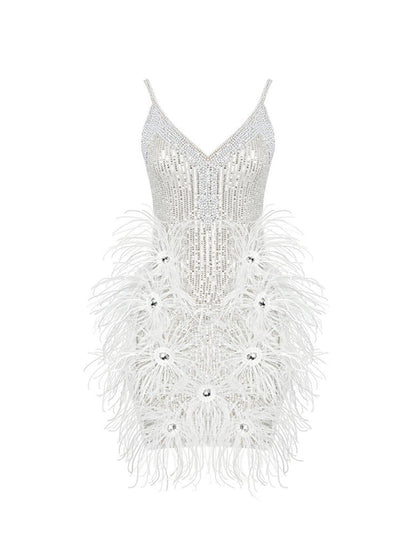 Bronte Pearl Sequin Feather Mini Dress