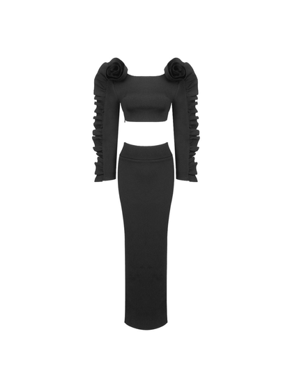 Eduardo Long Sleeve Flower Skirt Set