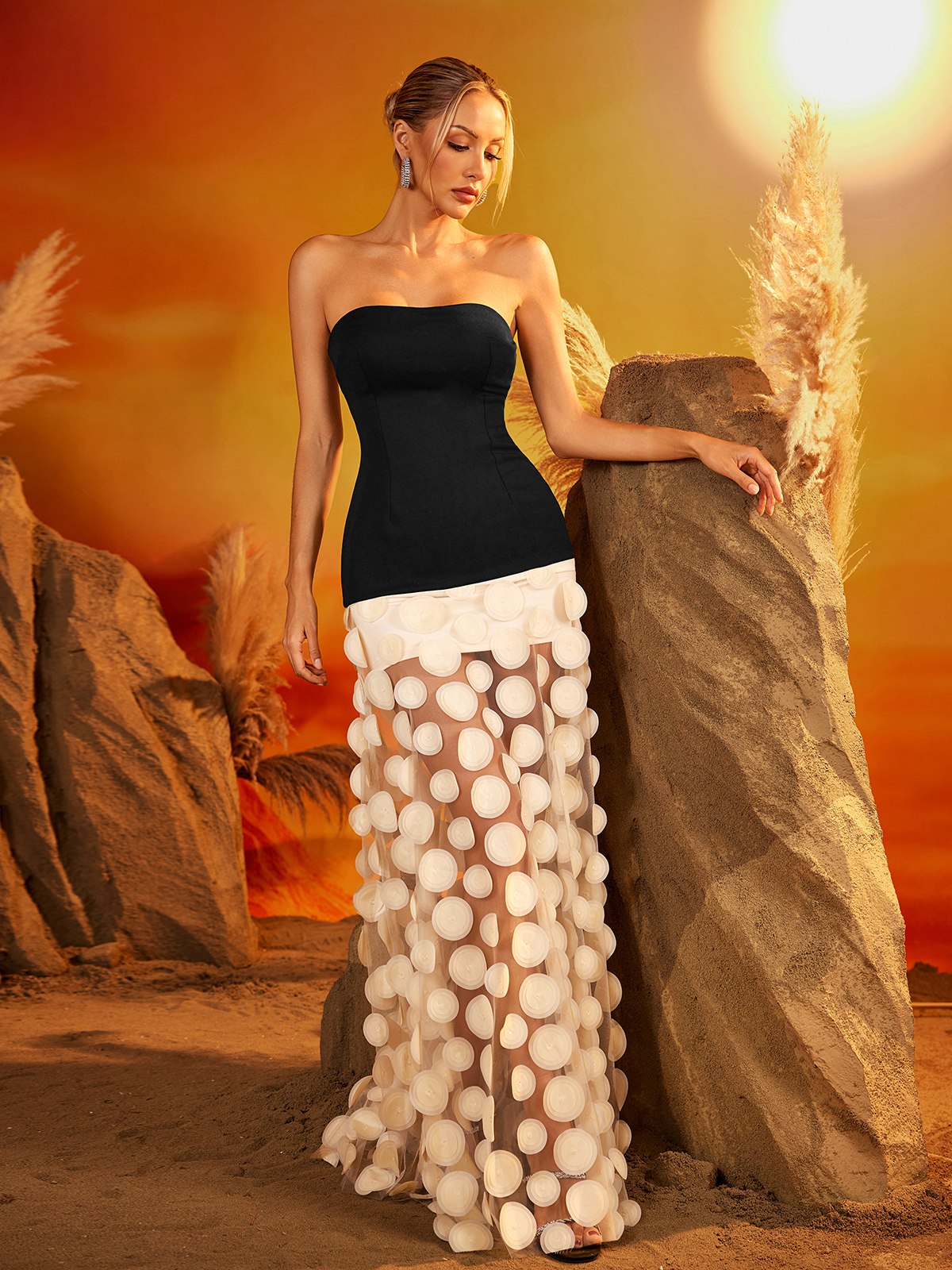 Gaelith Strapless Mesh Maxi Dress