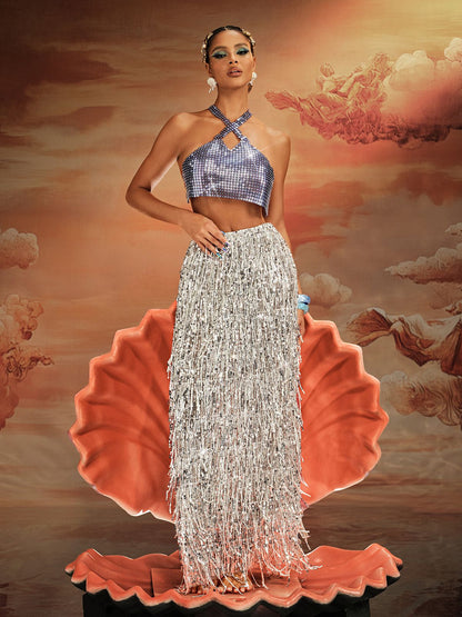 Ajda Halterneck Crystal Chainmail Top