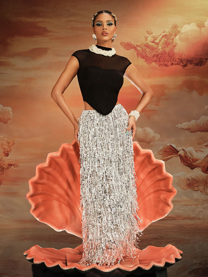 Ajmal Sequin Fringe Skirt Set