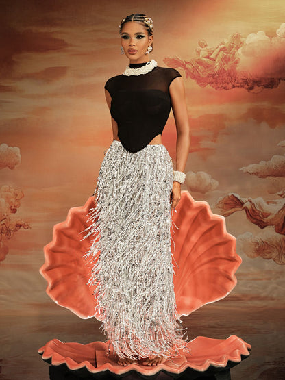 Ajmal Sequin Fringe Skirt Set