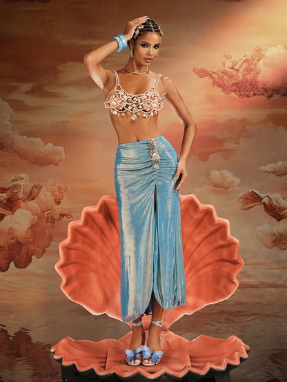 Akikta Seashell Pearl Beaded Bralette