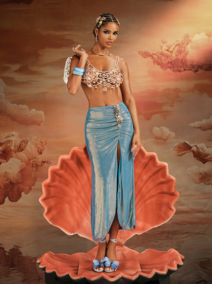 Akikta Seashell Pearl Beaded Bralette