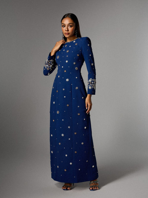 Alary Long Sleeve Rhinestone Maxi Dress