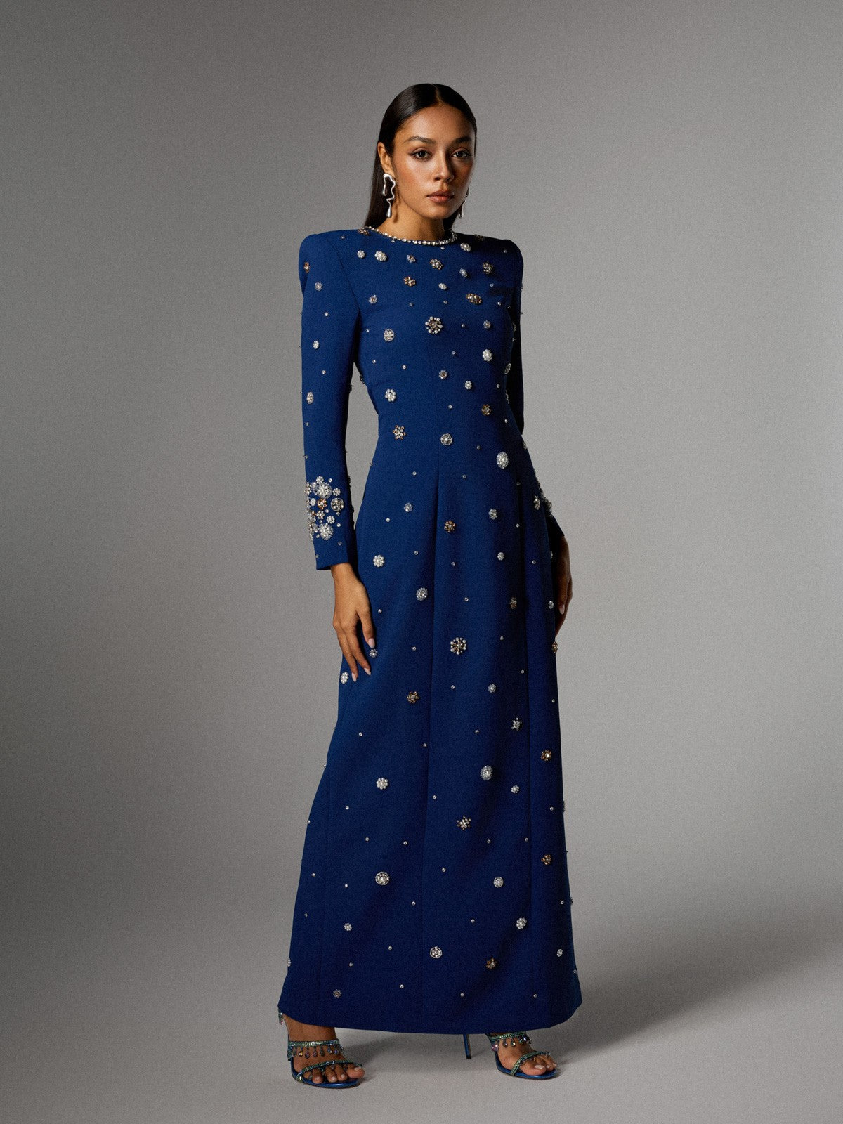Alary Long Sleeve Rhinestone Maxi Dress