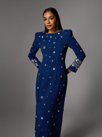 Alary Long Sleeve Rhinestone Maxi Dress
