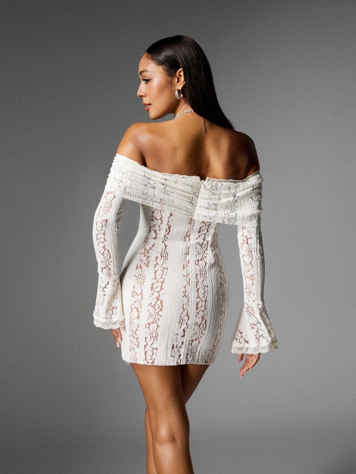 Albane Off Shoulder Lace Mini Dress